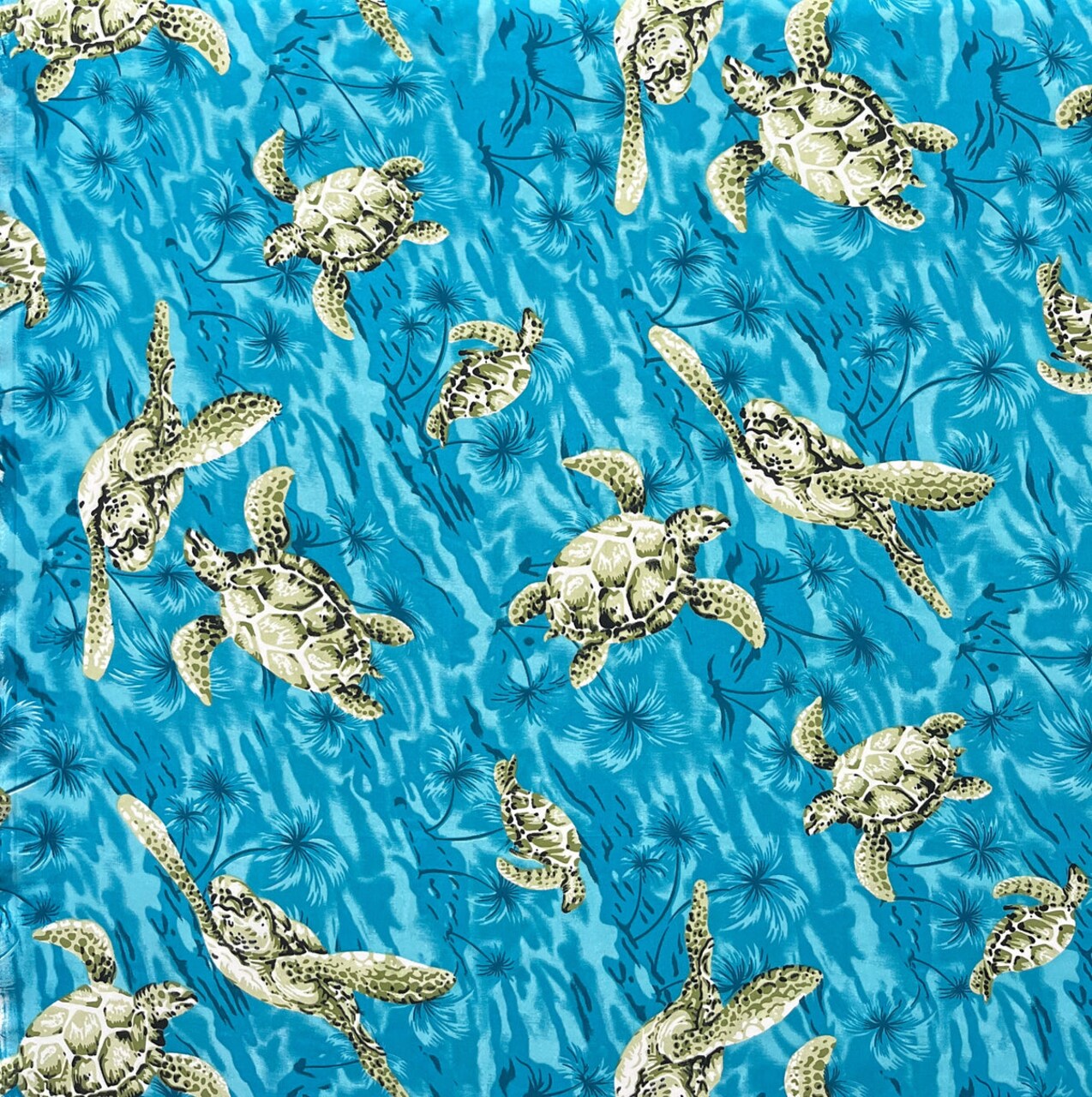 1 Yard Swimming Turtles Peachskin Polyester Fabric with Island Background Print 45 Inch Width